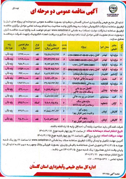 مناقصه کنترل رسوب و...