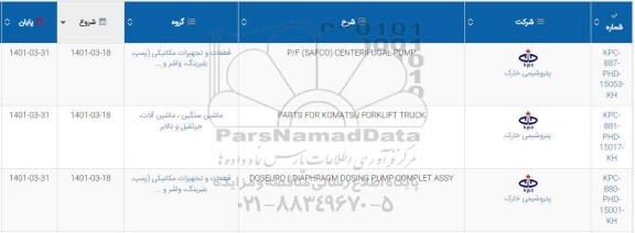 استعلام P/F (SAFCO) CENTERIFUGAL PUMP...