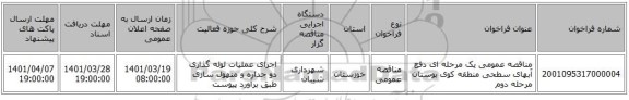 مناقصه، مناقصه عمومی یک مرحله ای دفع آبهای سطحی منطقه کوی بوستان مرحله دوم