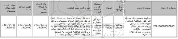 مناقصه، مناقصه عمومی یک مرحله ای آگهی  مناقصه عمومی امورخدمات پشتیبانی نیروی انسانی مراکز آموزشی ، رفاهی ، درمانی ، اردوگاه ها و استخرها