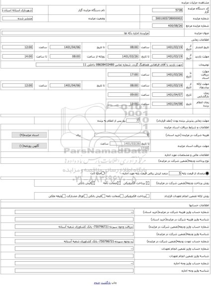 مزایده ، مزایدده اجاره دکه ها