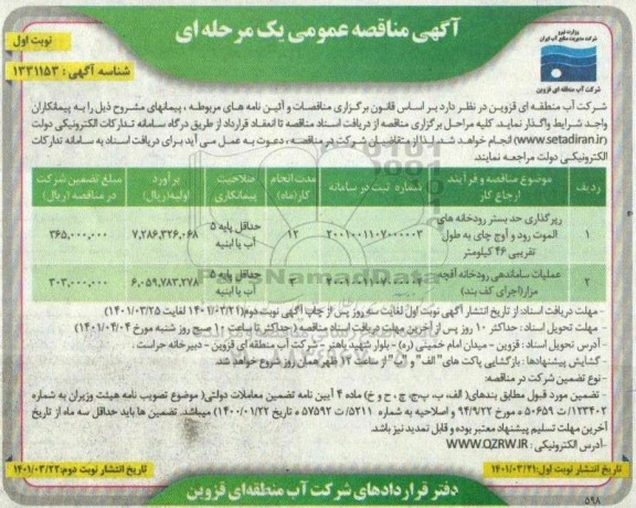 مناقصه زیرگذاری حد بستر رودخانه های...