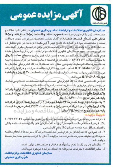 مزایده واگذاری املاک و مستغلات