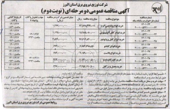 مناقصه عمومی خرید انواع پایه بتنی گرد.- نوبت دوم