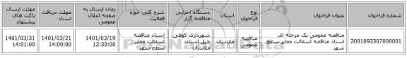 مناقصه، مناقصه عمومی یک مرحله ای اسناد مناقصه آسفالت معابر سطح شهر