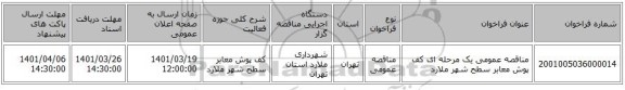 مناقصه، مناقصه عمومی یک مرحله ای کف پوش معابر سطح شهر ملارد