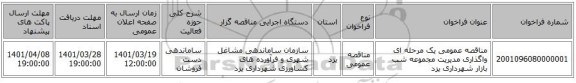 مناقصه، مناقصه عمومی یک مرحله ای واگذاری مدیریت مجموعه شب بازار شهرداری یزد