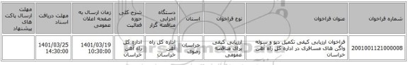 مناقصه، فراخوان ارزیابی کیفی تکمیل دپو و سوله واگن های مسافری در اداره کل راه آهن خراسان