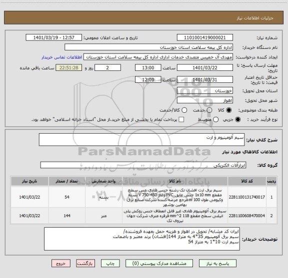 استعلام سیم آلومینیوم و ارت