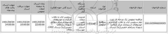 مناقصه، مناقصه عمومی یک مرحله ای نوبت دوم سرویس ایاب و ذهاب کارکنان و خودروهای استیجاری مرکز درمانی شهداء بندرامام خمینی(ره)  درسال