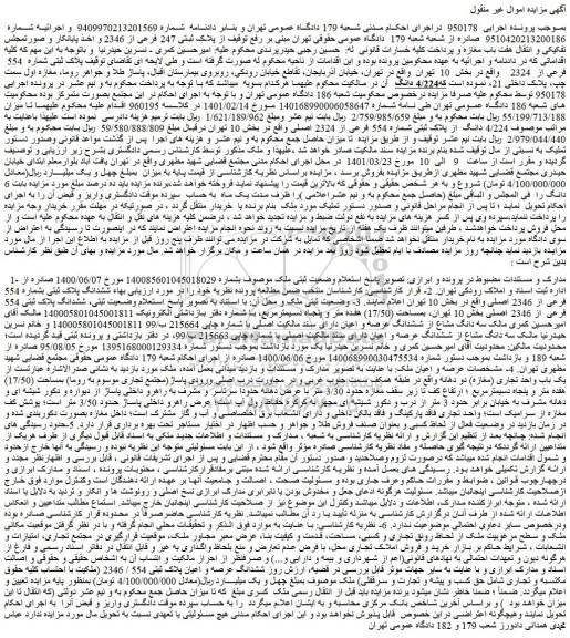 مزایده فروش پلاک ثبتی شماره 554 فرعی از 2324