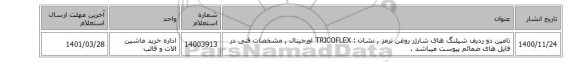 تامین دو ردیف شیلنگ های شارژر روغن ترمز ,  نشان :  TRICOFLEX اورجینال , مشخصات فنی در فایل های ضمائم پیوست میباشد .