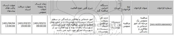 مناقصه، مناقصه عمومی یک مرحله ای امور خدماتی و نظافتی و رانندگی