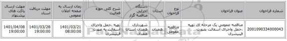 مناقصه، مناقصه عمومی یک مرحله ای تهیه ،حمل واجرای آسفالت بصورت فینیشری