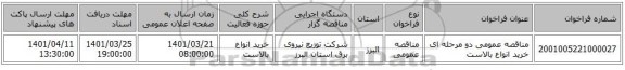 مناقصه، مناقصه عمومی دو مرحله ای خرید انواع بالاست