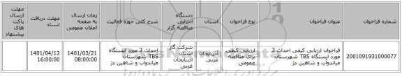 مناقصه، فراخوان ارزیابی کیفی احداث 3 مورد ایستگاه TBS   شهرستان میاندوآب و شاهین دژ