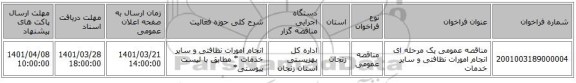 مناقصه، مناقصه عمومی یک مرحله ای انجام امورات نظافتی و سایر خدمات