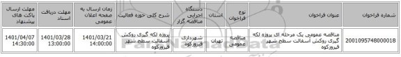 مناقصه، مناقصه عمومی یک مرحله ای پروژه لکه گیری روکش آسفالت سطح شهر فیروزکوه