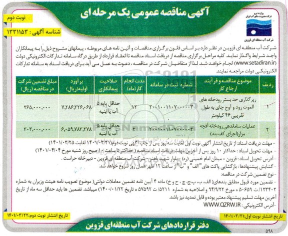 مناقصه زیرگذاری حد بستر رودخانه های... نوبت دوم