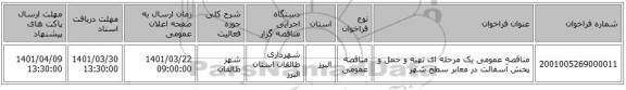 مناقصه، مناقصه عمومی یک مرحله ای تهیه و حمل و پخش آسفالت در معابر سطح شهر