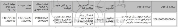 مناقصه، مناقصه عمومی یک مرحله ای انجام امور خدمات نظافتی و سرویس وخدمات پذیرایی