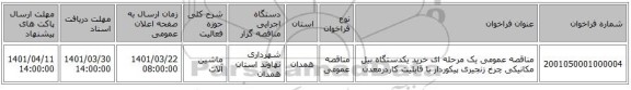 مناقصه، مناقصه عمومی یک مرحله ای خرید یکدستگاه بیل مکانیکی چرخ زنجیری پیکوردار با قابلیت کاردرمعدن