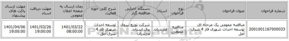 مناقصه، مناقصه عمومی یک مرحله ای توسعه احداث شهری فاز 4 شرق آمل