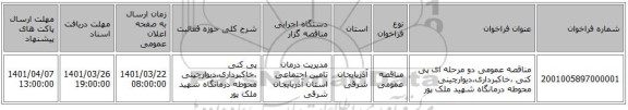 مناقصه، مناقصه عمومی دو مرحله ای پی کنی ،خاکبرداری،دیوارچینی محوطه درمانگاه شهید ملک پور