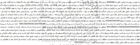 مزایده ششدانگ پلاک ثبتی 32 فرعی از 13 اصلی