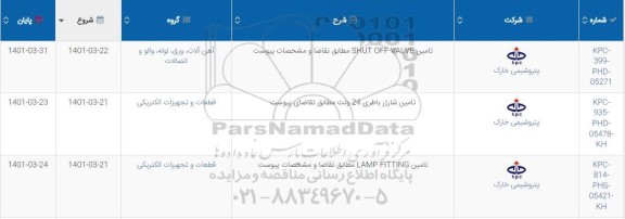 استعلام تامین SHUT OFF VALVE ...