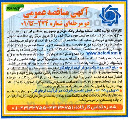 مناقصه خرید 200 تن پنبه مرغوب - نوبت دوم