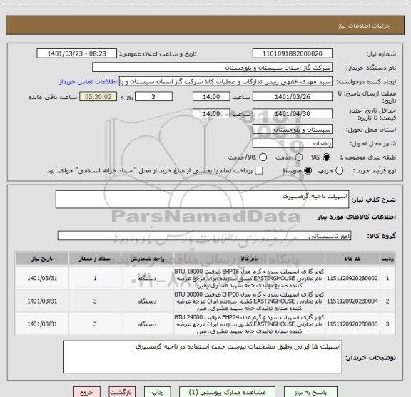 استعلام اسپیلت ناحیه گرمسیری
