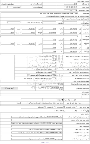 مزایده ، فروش 680 تن کنسانتره نفلین سینیت تولیدی مجتمع نفلین سینیت کلیبر