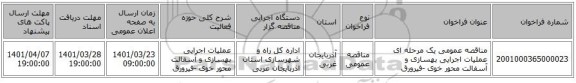 مناقصه، مناقصه عمومی یک مرحله ای عملیات اجرایی بهسازی و آسفالت محور خوی -فیرورق