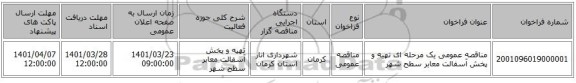 مناقصه، مناقصه عمومی یک مرحله ای تهیه و پخش آسفالت معابر سطح شهر