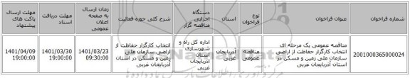 مناقصه، مناقصه عمومی یک مرحله ای انتخاب کارگزار حفاظت از اراضی سازمان ملی زمین و مسکن در استان آذربایجان غربی