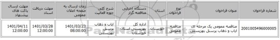 مناقصه، مناقصه عمومی یک مرحله ای ایاب و ذهاب پرسنل بهزیستی