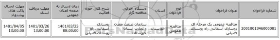 مناقصه، مناقصه عمومی یک مرحله ای روسازی آسفالتی راه روستای فضیلی