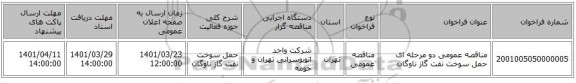 مناقصه، مناقصه عمومی دو مرحله ای حمل سوخت نفت گاز ناوگان