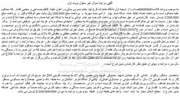 مزایده فروش ساختمان به مساحت تقریبی 205 متر مربع