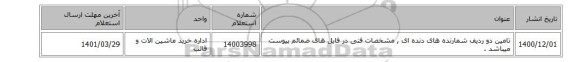 تامین دو ردیف شمارنده های دنده ای  , مشخصات فنی در فایل های ضمائم پیوست میباشد .