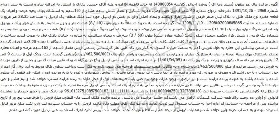 آگهی مزایده مقدار 6سهم از 160سهم عرصه و اعیان مغازه تجاری