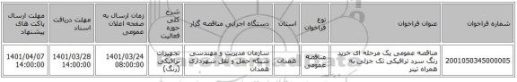 مناقصه، مناقصه عمومی یک مرحله ای خرید رنگ سرد ترافیکی تک جزئی به همراه تینر