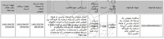 مناقصه، مناقصه عمومی یک مرحله ای عملیات راه اندازی بخشی از طبقه همکف انکس آشیانه شماره یک فرودگاه بین المللی امام خمینی (ره)