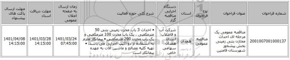 مناقصه، مناقصه عمومی یک مرحله ای احداث مخازن بتنی زمینی بخش پیشخور شهرستان فامنین