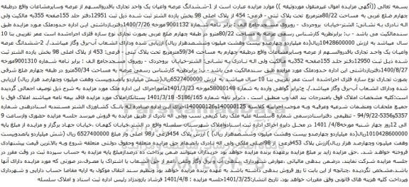 آگهی مزایده ششدانگ عرصه واعیان یک واحد تجاری
