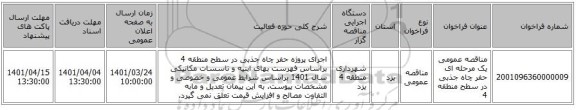 مناقصه، مناقصه عمومی یک مرحله ای حفر چاه جذبی در سطح منطقه 4