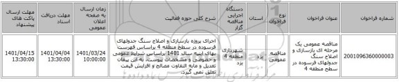 مناقصه، مناقصه عمومی یک مرحله ای بازسازی و اصلاح سنگ جدولهای فرسوده در سطح منطقه 4