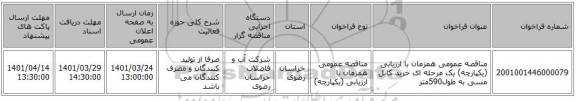 مناقصه، مناقصه عمومی همزمان با ارزیابی (یکپارچه) یک مرحله ای خرید کابل مسی به طول590متر