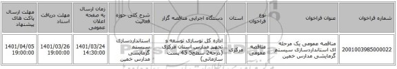 مناقصه، مناقصه عمومی یک مرحله ای استانداردسازی سیستم گرمایشی مدارس خمین